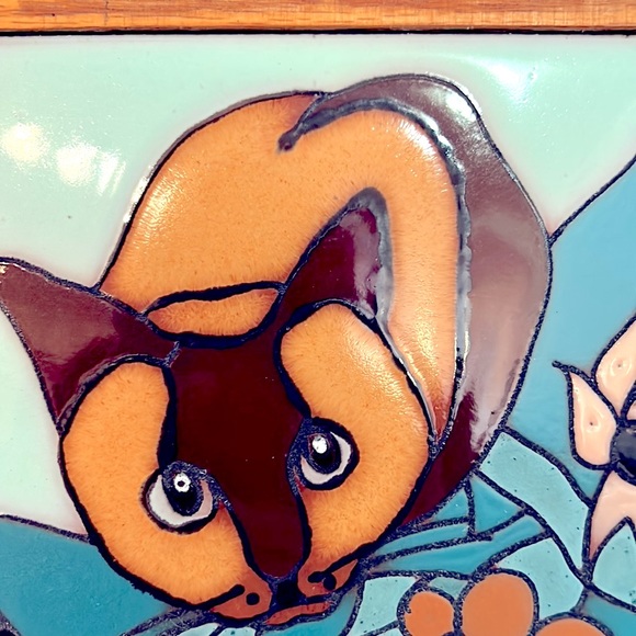 Italy Wall Decor Made In Italy Terra Cotta Turquoise Brown Cat Tile